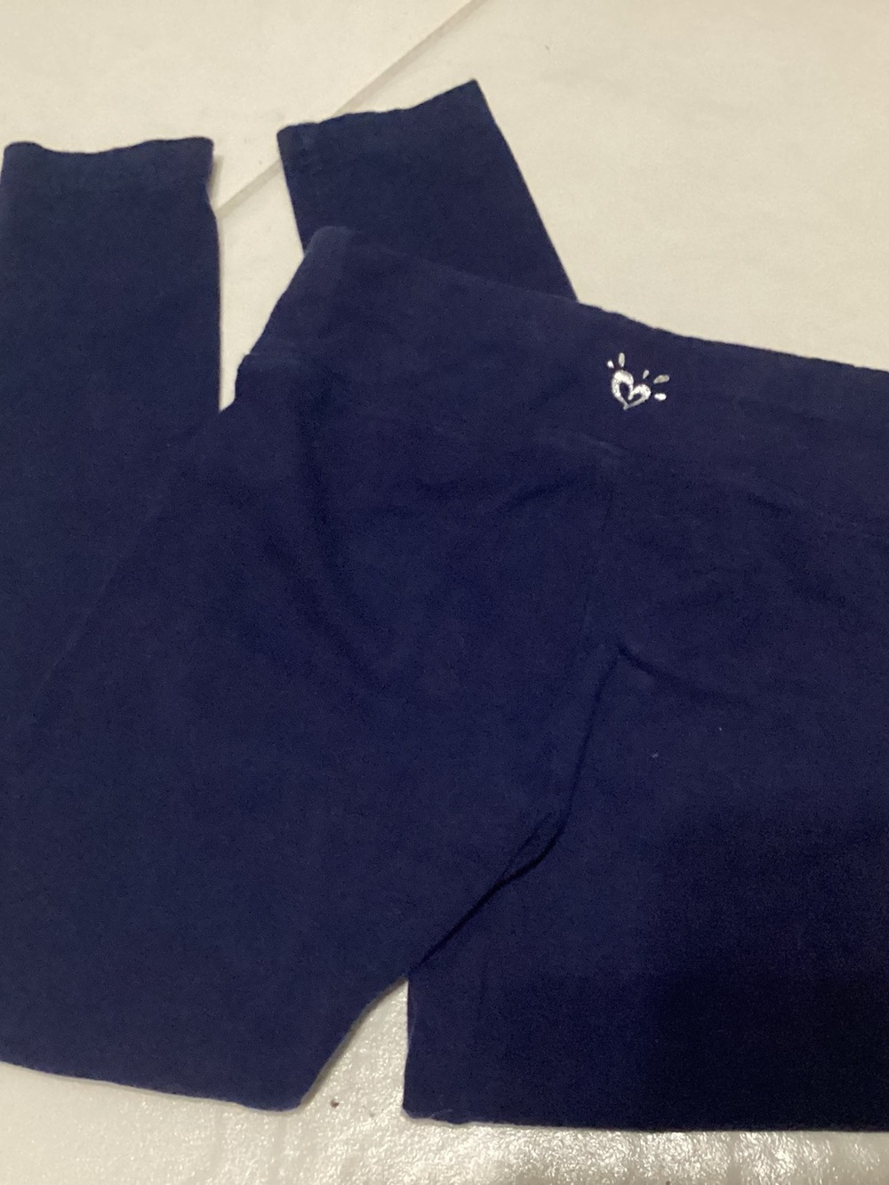 Justice Navy Leggings with Small White Heart Tag